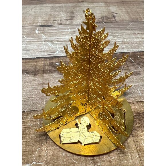 Gold Metal Christmas Tree Ornament With Holiday Scene Cutouts - Picture 1 of 7